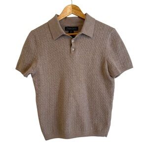 Christian Lacroix Tan 100% ExtraFine Merino Wool Short Sleeve Polo Style Sweater
